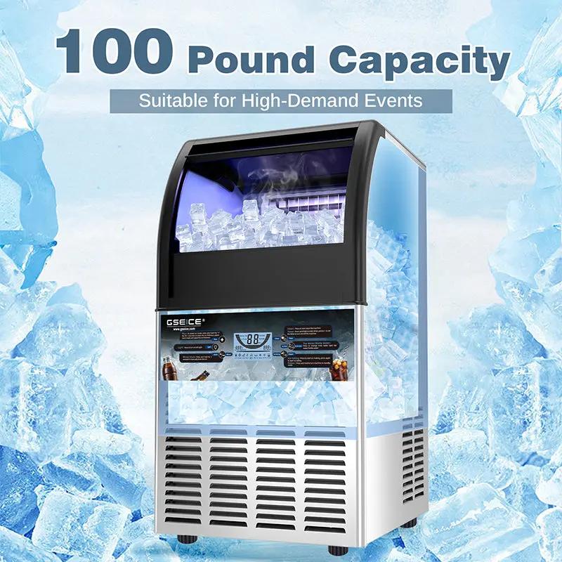 Upgraded Commercial Ice Maker Machine,GSEICE SY100 110V Commercial Ice Maker 100LBS/24H with 34lbs Storage Capacity Stainless Steel Commercial Ice Machine 45 Ice Cubes Per Plate Industrial Ice Maker Machine Auto Clean for Bar Home Supermarkets GSEICE