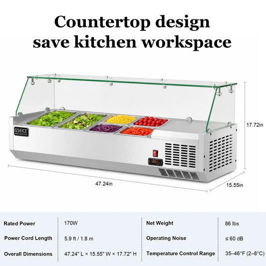 Refrigerated Prep Rail Countertop with Sneeze Guard