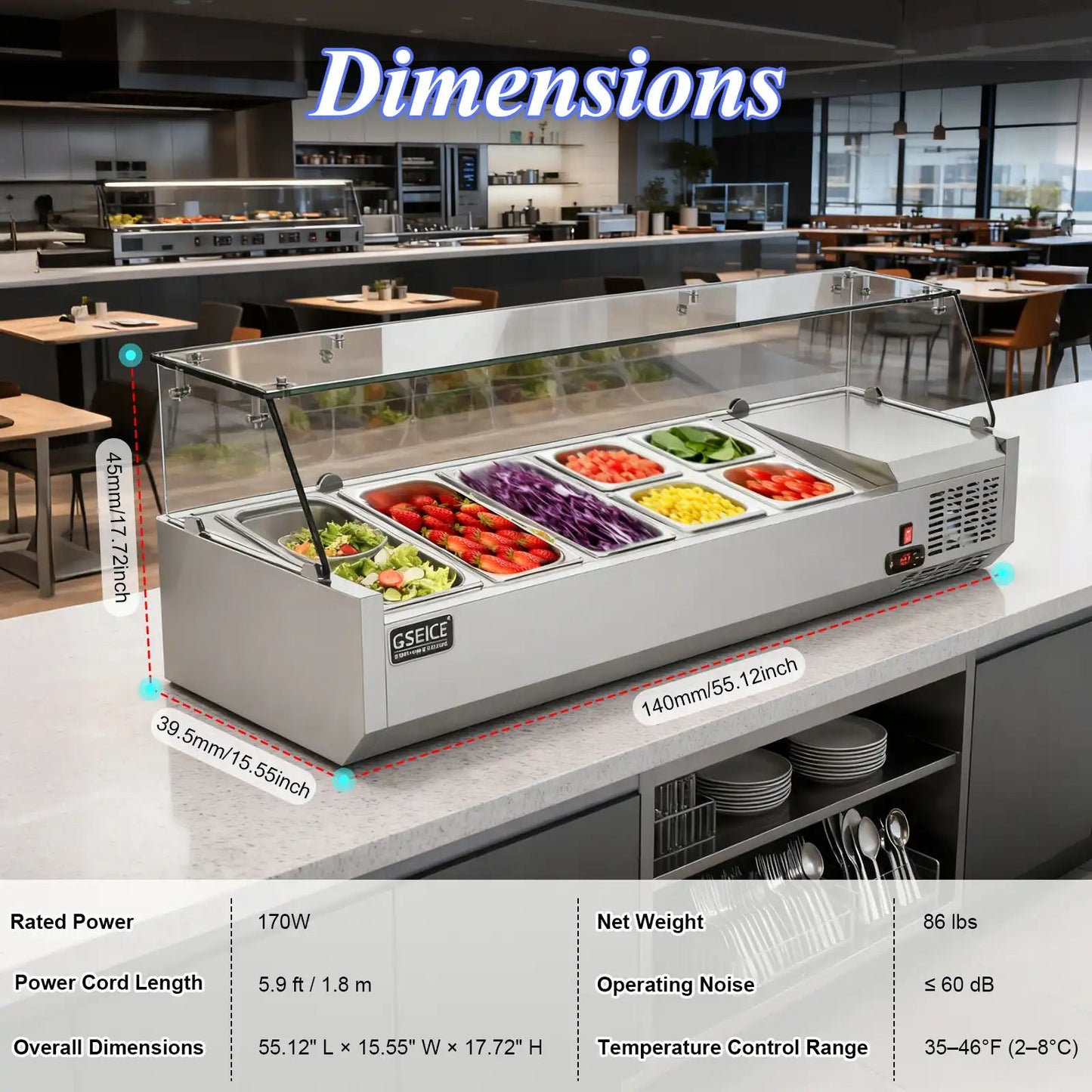 55-inch 304 Stainless Steel  Salad Bar