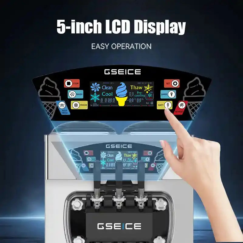 GSEICE BJK288S-Z 2500W Commercial Ice Cream Maker,6.8-8.4 Gal/H Yield, 2500W Countertop Soft Serve Machine w/ 2*2.1 Gal Hopper 0.53 Gal Cylinders LCD Panel Puffing Shortage Alarm, Frozen Yogurt ACAI Maker for Restaurant Snack Bar GSEICE