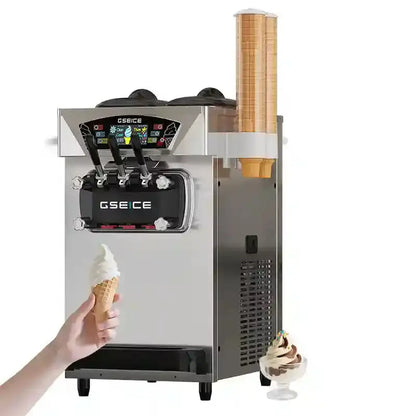 GSEICE BJK288S-Z 2500W Commercial Ice Cream Maker,6.8-8.4 Gal/H Yield, 2500W Countertop Soft Serve Machine w/ 2*2.1 Gal Hopper 0.53 Gal Cylinders LCD Panel Puffing Shortage Alarm, Frozen Yogurt ACAI Maker for Restaurant Snack Bar GSEICE