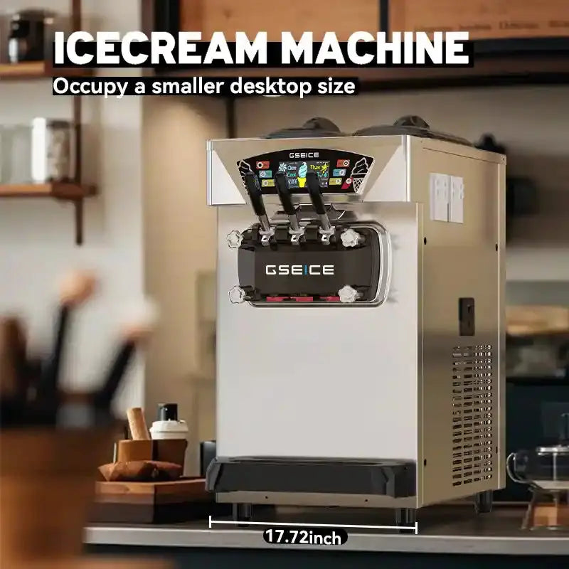 GSEICE BJK288S-Z 2500W Commercial Ice Cream Maker,6.8-8.4 Gal/H Yield, 2500W Countertop Soft Serve Machine w/ 2*2.1 Gal Hopper 0.53 Gal Cylinders LCD Panel Puffing Shortage Alarm, Frozen Yogurt ACAI Maker for Restaurant Snack Bar GSEICE
