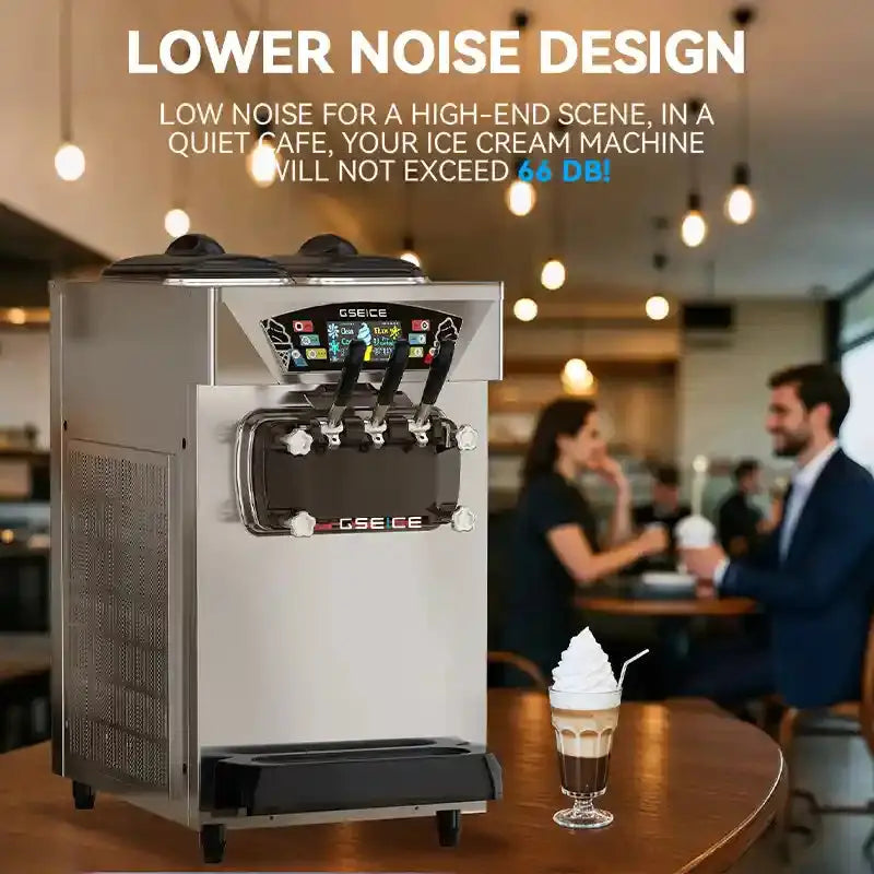 GSEICE BJK288S-Z 2500W Commercial Ice Cream Maker,6.8-8.4 Gal/H Yield, 2500W Countertop Soft Serve Machine w/ 2*2.1 Gal Hopper 0.53 Gal Cylinders LCD Panel Puffing Shortage Alarm, Frozen Yogurt ACAI Maker for Restaurant Snack Bar GSEICE