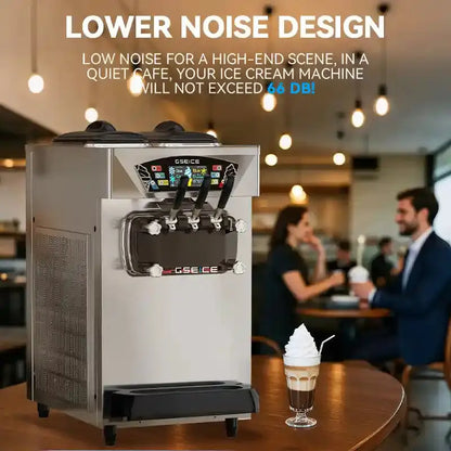 GSEICE BJK288S-Z 2500W Commercial Ice Cream Maker,6.8-8.4 Gal/H Yield, 2500W Countertop Soft Serve Machine w/ 2*2.1 Gal Hopper 0.53 Gal Cylinders LCD Panel Puffing Shortage Alarm, Frozen Yogurt ACAI Maker for Restaurant Snack Bar GSEICE