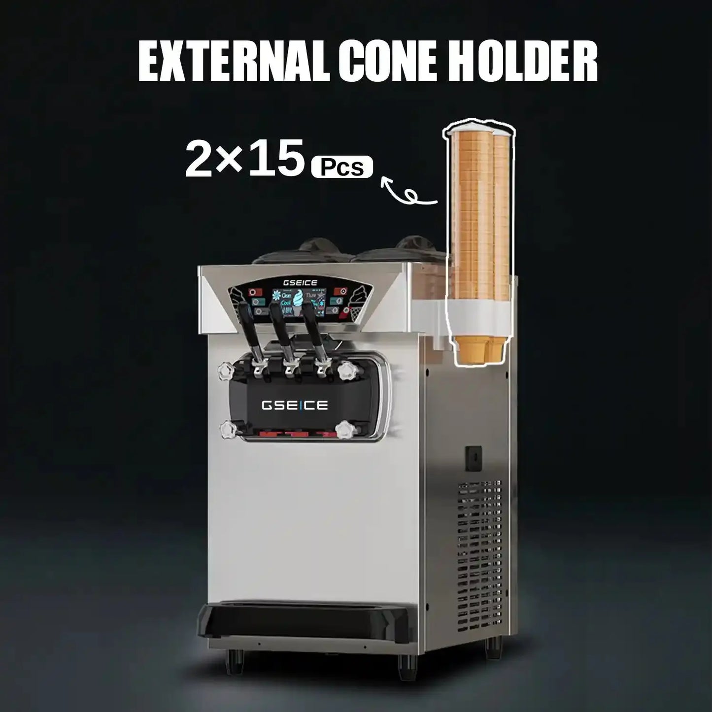 GSEICE BJK288S-Z 2500W Commercial Ice Cream Maker,6.8-8.4 Gal/H Yield, 2500W Countertop Soft Serve Machine w/ 2*2.1 Gal Hopper 0.53 Gal Cylinders LCD Panel Puffing Shortage Alarm, Frozen Yogurt ACAI Maker for Restaurant Snack Bar GSEICE