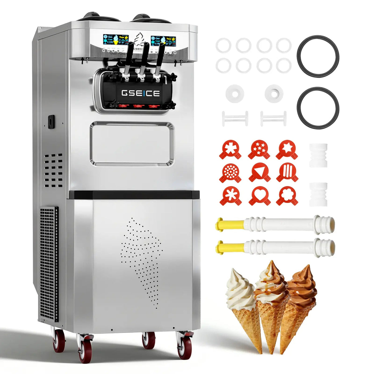 Cream Machine Commercial Ice Cream Maker, 3200W Free-Standing Soft Ice Cream Maker ...