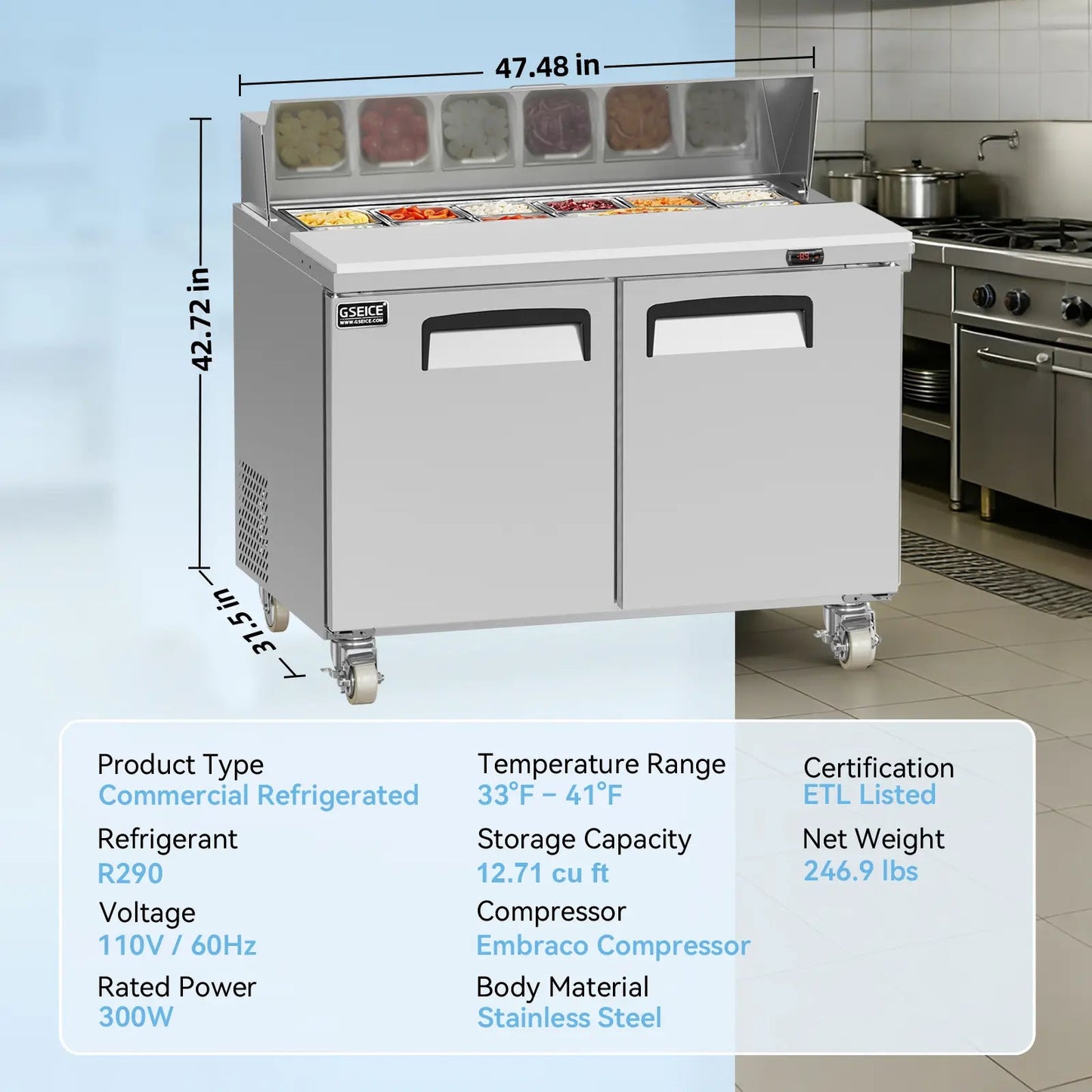 Stainless Steel Salad Bar Refrigerator