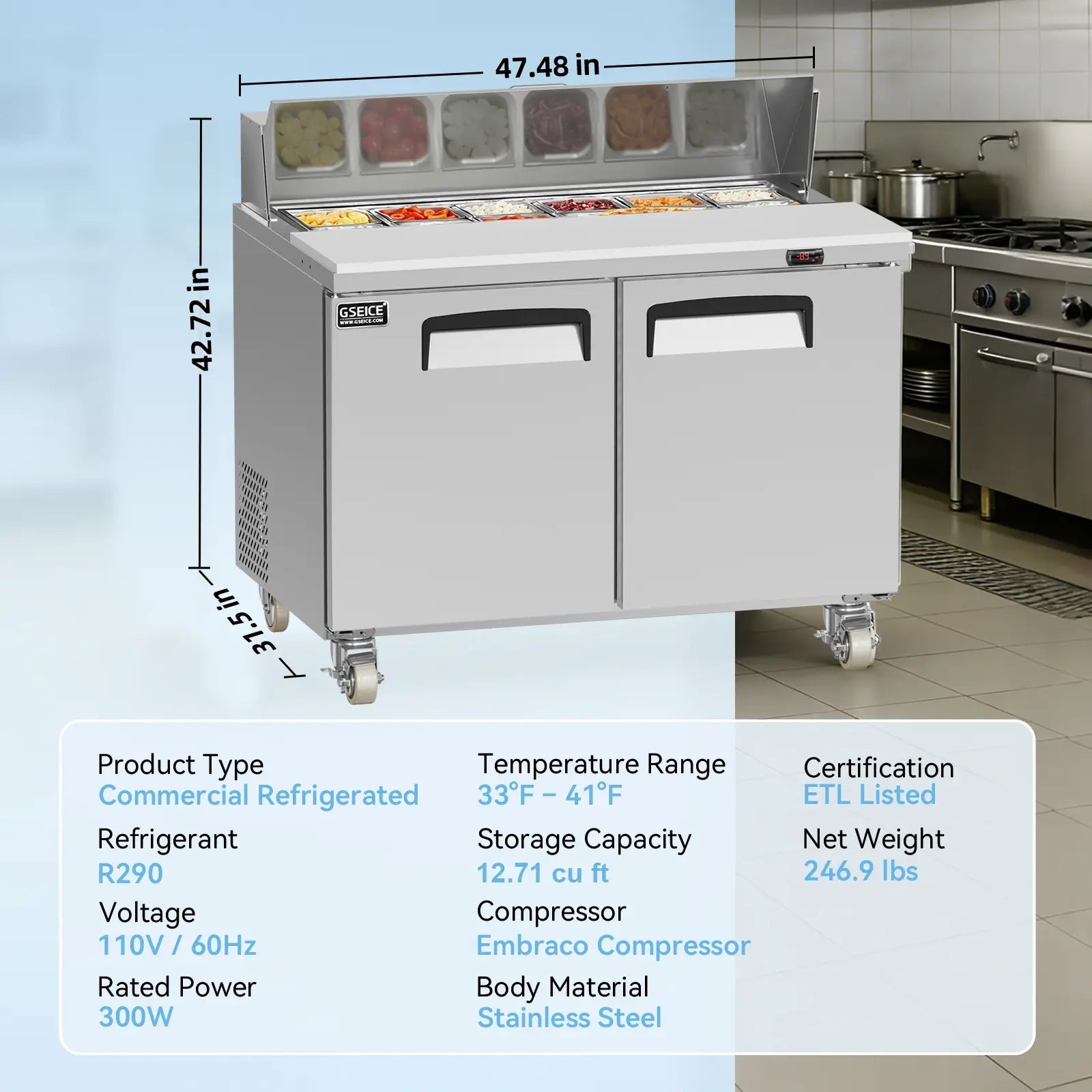 Stainless Steel Salad Bar Refrigerator