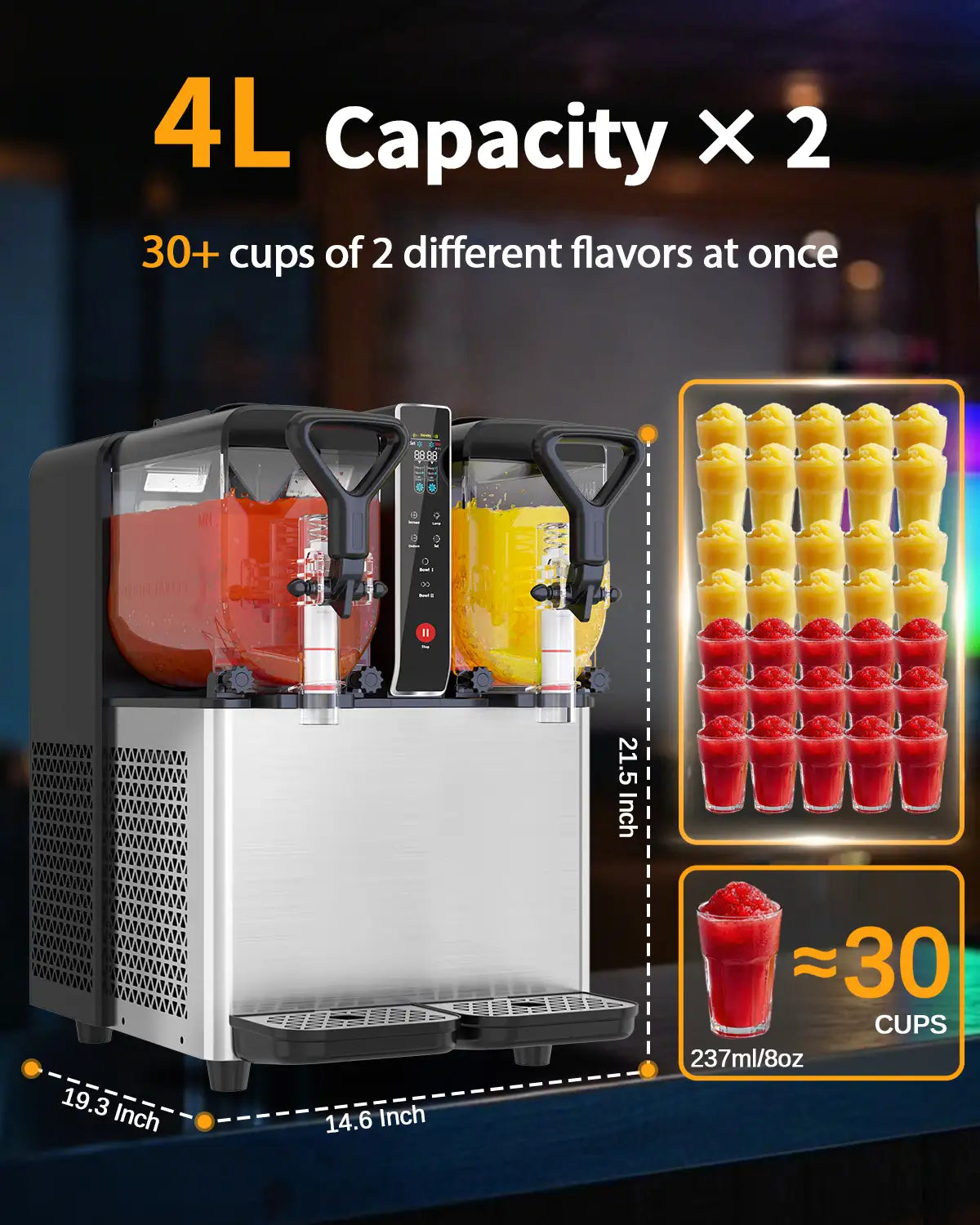 Slushy Machine for Home- No Ice Needed, Dual 1.05-Gallon Tanks