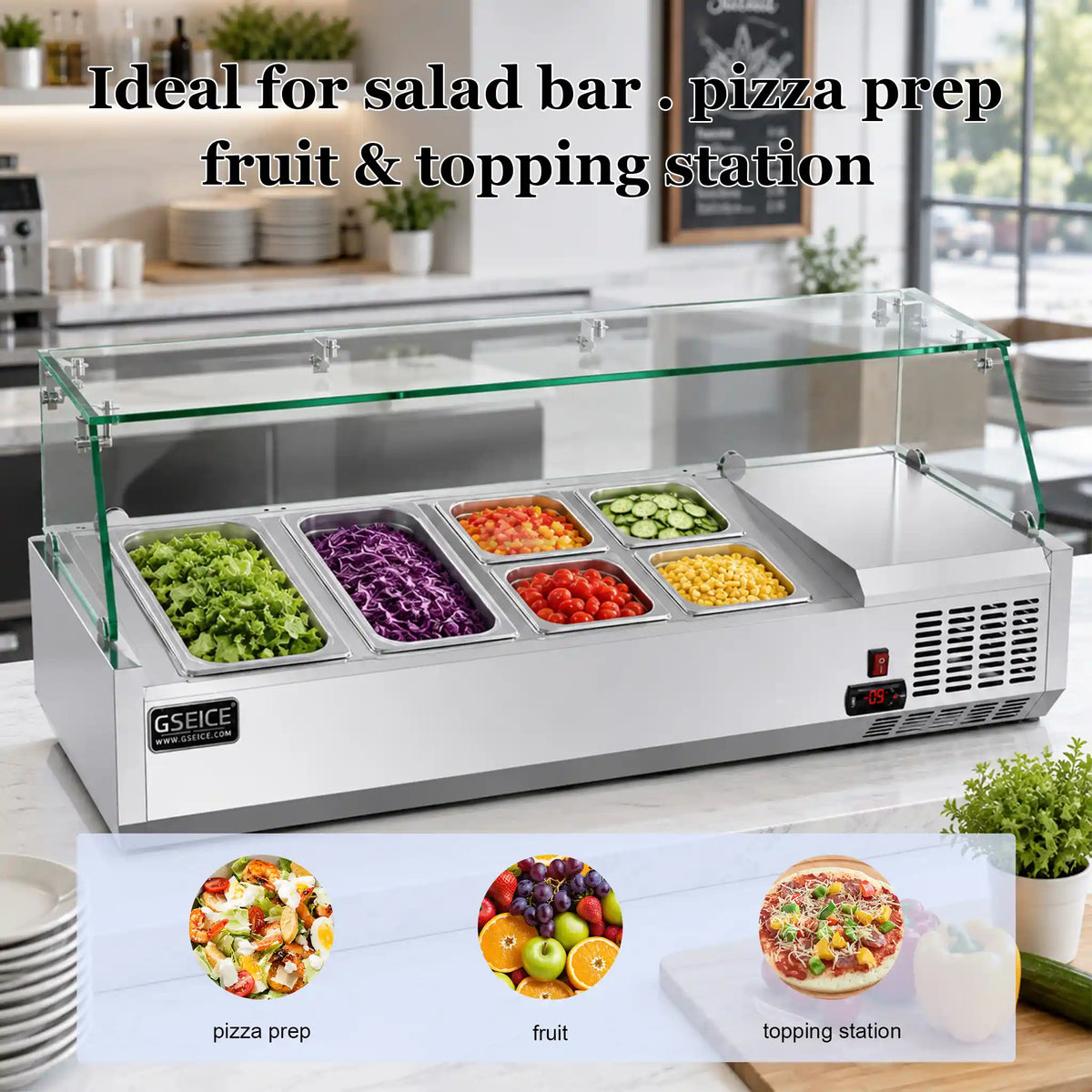 countertop refrigerated prep rail