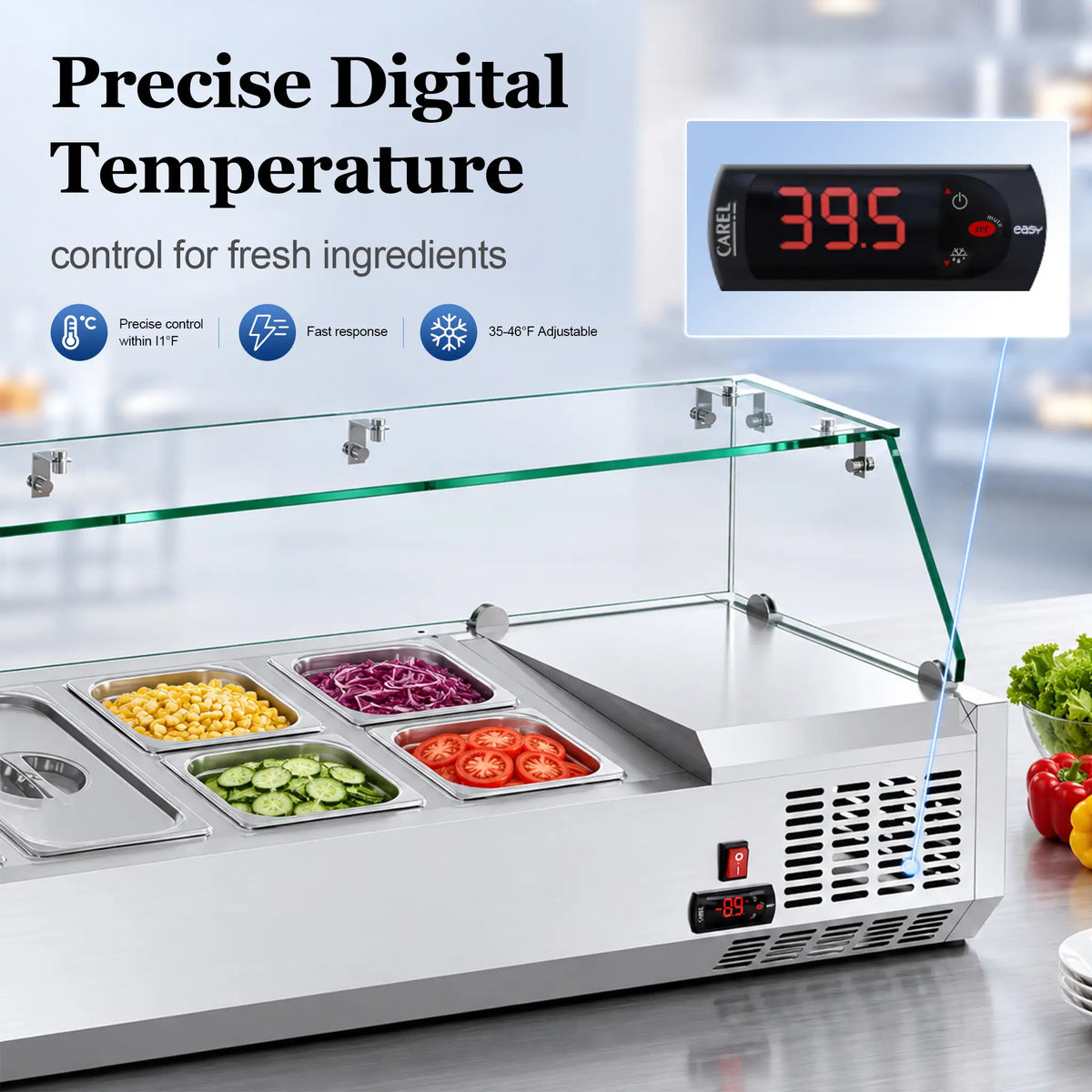 refrigerated prep rail with sneeze guard