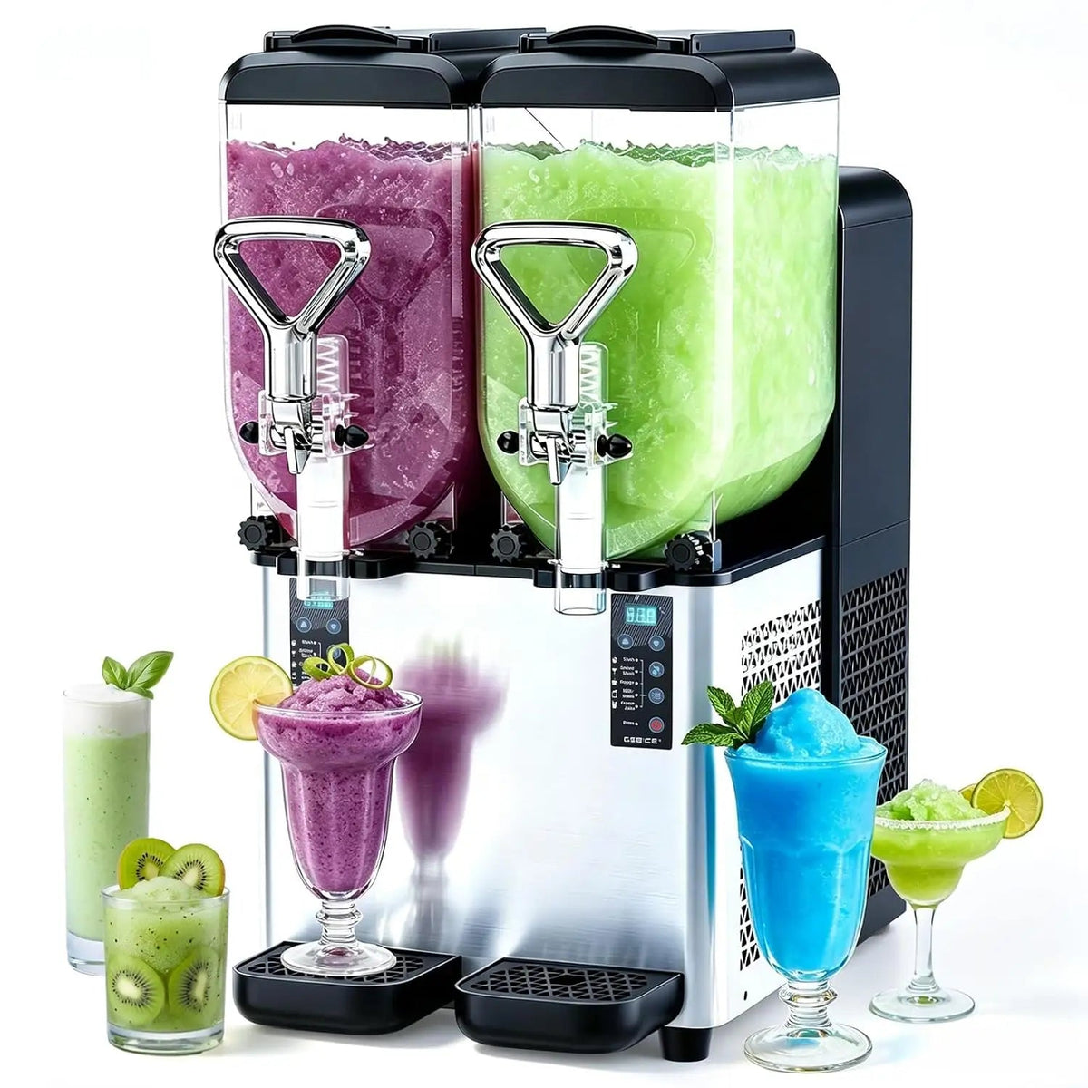 GSEICE 700W Commercial Slushie Machine, 8L x 3 Triple Tank Margarita Machine with Auto-Clean, 100 Cups of 8oz Frozen Drink Maker for Restaurants/Bars/Party GSEICE