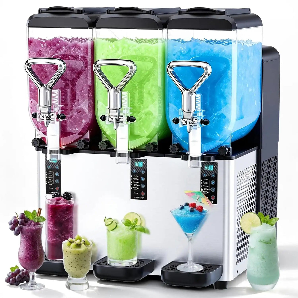 GSEICE 700W Commercial Slushie Machine, 8L x 3 Triple Tank Margarita Machine with Auto-Clean, 100 Cups of 8oz Frozen Drink Maker for Restaurants/Bars/Party GSEICE
