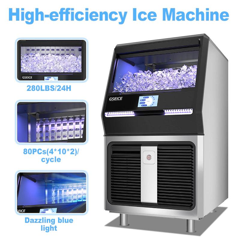 GSEICE SDHY280 110V Commercial Ice Maker Machine,Crescent Shaped Ice 280LBS/24H with 70LBS Bin, Touch Panel,Stainless Steel, Auto Clean,Include Water Filter,Scoop,Connection Hose, Professional Refrigeration Equipment - GSEICE