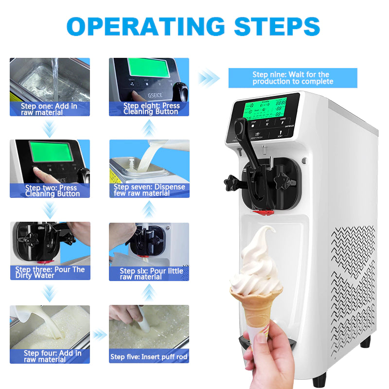 GSEICE ST16RE Commercial Ice Cream Maker,3.2 to 4.2 Gal/H Yield, Countertop Soft Serve Machine with 1.6 Gal Hopper Puffing Shortage Alarm Pre-cooling, Frozen Yogurt Maker for Home