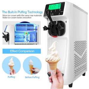 GSEICE ST16RE Commercial Ice Cream Maker,3.2 to 4.2 Gal/H Yield, Countertop Soft Serve Machine with 1.6 Gal Hopper Puffing Shortage Alarm Pre-cooling, Frozen Yogurt Maker for Home - GSEICE